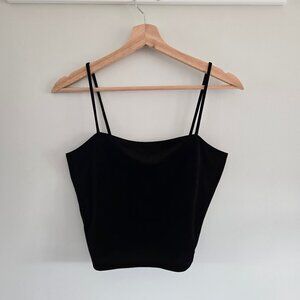 Bik Bok Black Velvet Crop Top Square Neck Scandinavian Minimal Style Medium